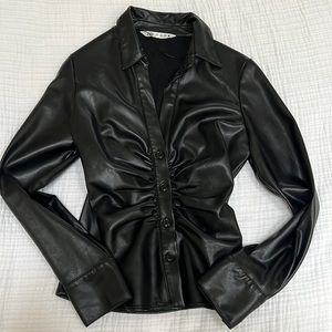 NWOT Zara Faux Leather Cinched Top